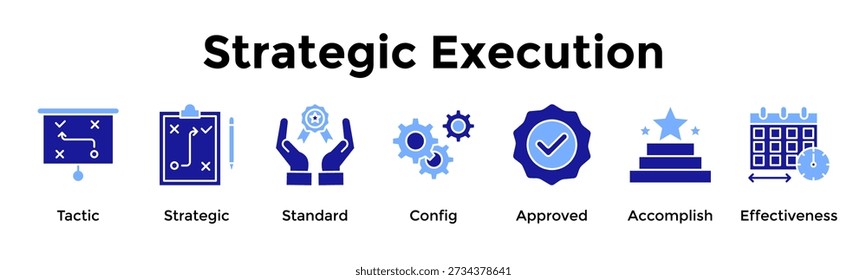 Strategic Execution Icon Set. Containing Tactic, Strategic, Standard, Config, Approved, Accomplish, Effectiveness