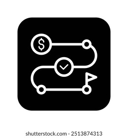 Strategic Financial Planning Icon with Check Mark and Progress Arrow - Business Plan Concept Illustration for Effective Money Management, Goal Setting, Project Management, and Investment Strategies