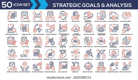 Strategic Goals and Analysis Line Color Icon Collection