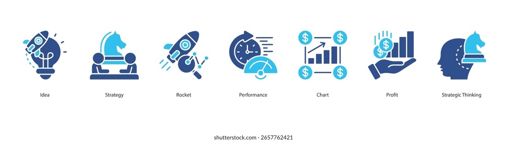 Strategic Growth icon set vector illustration idea, strategy, rocket, performance, chart, profit, strategic thinking