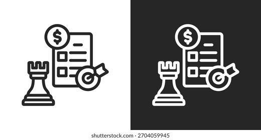 Icono Estratégico En Versión De Línea Sobre Fondo Blanco Y Negro