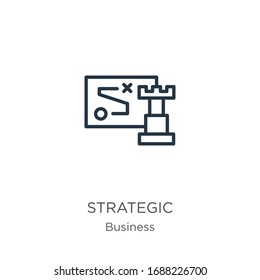 Strategic icon. Thin linear strategic outline icon isolated on white background from business collection. Line vector sign, symbol for web and mobile
