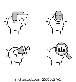 Strategische Einblicke und Führungskräfte - Symbole für analytisches Denken, Gedankenführung, Absatzförderungsstrategie und datengesteuerte Analyse