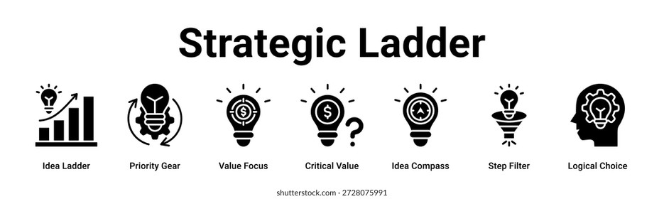 Strategic Ladder web banner icon vector illustration concept for business with icon of Idea Ladder, Priority Gear, Value Focus, Critical Value, Idea Compass, Step Filter.