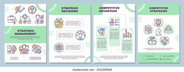 Strategic management brochure template. Control function of company. Flyer, booklet, leaflet print, cover design with linear icons. Vector layouts for magazines, annual reports, advertising posters