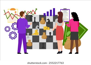 Strategic management for business with people. Vector simple color flat illustration.