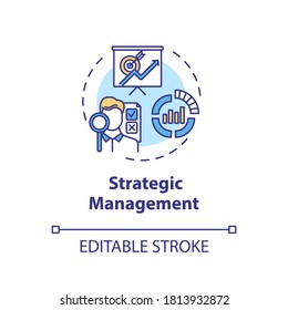 Strategic management concept icon. Commerce research. Financial analysis for business. Product management idea thin line illustration. Vector isolated outline RGB color drawing. Editable stroke