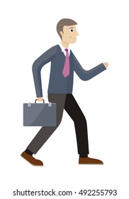 Strategic management manager isolated. Worker with suitcase in flat style. Strategic planning, marketing, thinking, vision, business strategy, marketing and planning, finance. Vector illustration