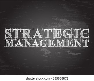 Strategic management text hand drawn on blackboard background