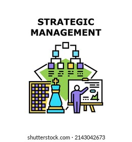 Strategic Management Vector Icon Concept. Strategic Management Business Occupation For Presenting Financial And Sale Company Strategy. Manager Businessman Professional Vision Color Illustration