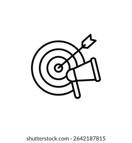 Strategic Marketing Target With Arrow Hitting Bullseye And Megaphone