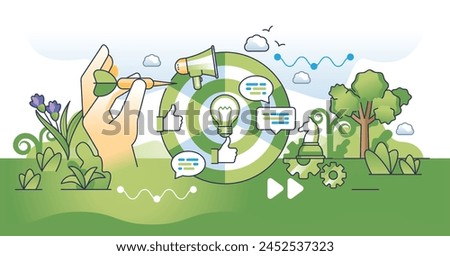Strategic messaging or effective communication planning outline hands concept. Talking with customers to achieve business goals vector illustration. Marketing and social media advertisement strategy.