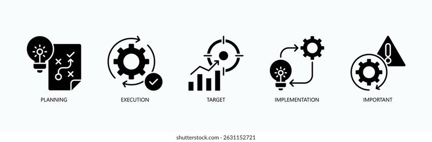 Strategic Operations Icon Set Isolated Vector With Icon Of Planning, Execution, Target, Implementation, Important In Glyph Style