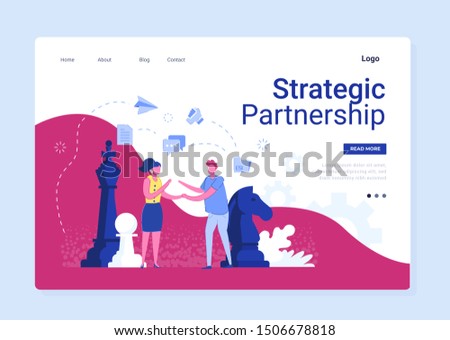 Strategic Partnership in Business Flat Vector Web Banner, Website Design Template. Cartoon Flat Vector Illustration. Deal Illustration. Investment Company Landing Page.