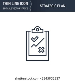 Strategic Plan Icon - Thin Line Business Symbol. Ideal for Web Design. Quality Outline Vector Concept. Premium, Simple, Elegant Logo.