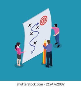 Strategic planning to achieve goals isometric 3d vector illustration concept for banner, website, illustration, landing page, flyer, etc.