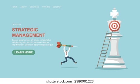 Planificación estratégica para lograr objetivos o desarrollo de la empresa, métodos de promoción de las perspectivas de carrera, logro de niveles elevados mediante el trabajo arduo. Ilustración vectorial para sitio web, banner con gestión estratégica.