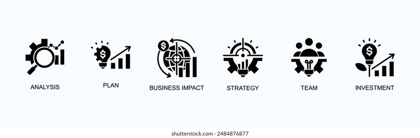 Strategic Planning Banner Web Icon Vektorillustration Concept with Analysis, Paket, Business Impact, Strategy, Team, Investment