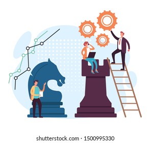 Strategic planning chess concept. Vector flat graphic design cartoon illustration