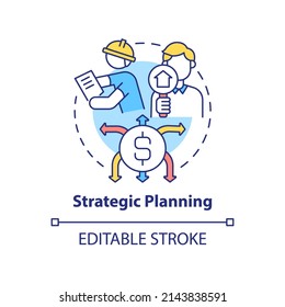 Strategic Planning Concept Icon. Type Of Planning Abstract Idea Thin Line Illustration. Reviewing Organization Direction. Isolated Outline Drawing. Editable Stroke. Arial, Myriad Pro-Bold Fonts Used