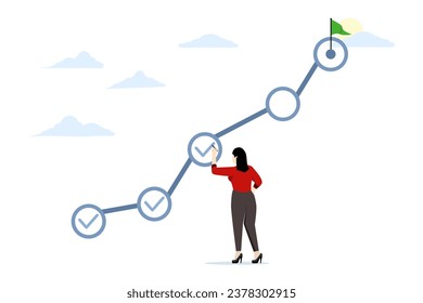 Strategisches Planungskonzept, Workflow- oder Projektfortschritt, Verfolgung von Business Strategy-Schritten, Brainstorming oder Konkurrenzanalyse, Erfolgskonzept für Unternehmen, erfolgreiche Geschäftsplanung.