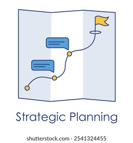 Strategic Planning Icon – Map and Flag Signifying Goal Setting and Long-Term Vision.