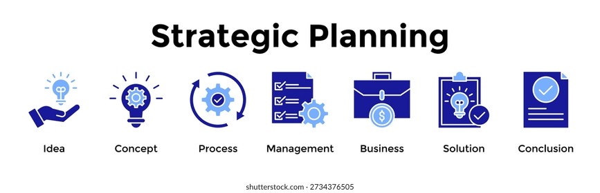 Strategic Planning Icon Set. Containing Idea, Concept, Process, Management, Business, Solution, Conclusion