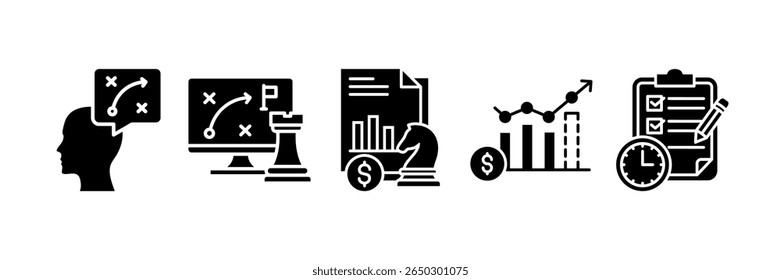 Strategic Planning Icon Set Multiple Style Collection, Containing design Strategic Thinking, Strategic Approach, Financial Strategy, Revenue Forecast 