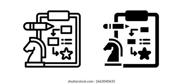 Conjunto de iconos múltiples de planificación estratégica de Ilustración vectorial de dos líneas y glifos