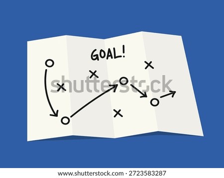 Strategic planning on folded paper, sports tactics, strategy