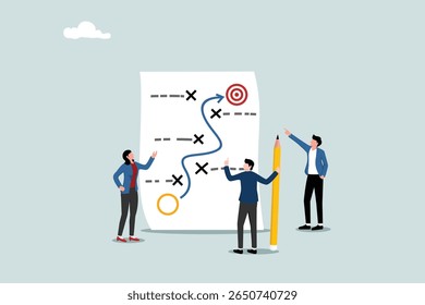 Planificación estratégica, Plan para superar la dificultad u obstáculo para alcanzar la meta o el objetivo, lluvia de ideas en equipo o análisis de la competencia, concepto de éxito comercial, planificación del equipo de negocios para la tabla de tácticas de éxito.