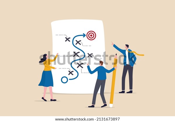 Strategic planning, plan to overcome difficulty or\
obstacle to reach goal or target, team brainstorm or competitor\
analysis, business success concept, business team planning for\
success tactic\
chart.