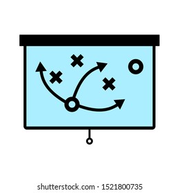 strategic planning presented on blue projector presentation screen isolated on white background. vector illustration 