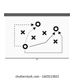 strategic planning presented on white projector presentation screen isolated on white background. vector illustration 
