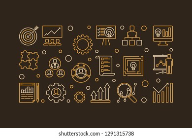 Strategic Planning Process vector concept horizontal outline illustration or banner on dark background