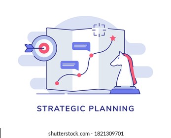 Strategic planning route pointer map background of piece chess horse arrow target with flat outline style