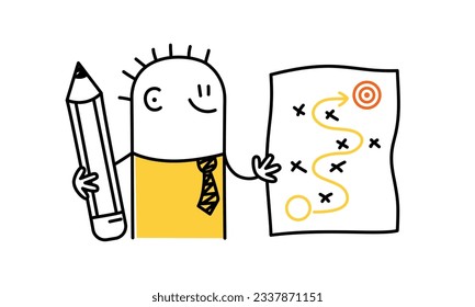 Strategic planning. Stick figure. Doodle style. Vector illustration.