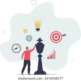 Strategic planning, tactic or strategy to win business competition, marketing analysis or challenge to achieve target,.flat illustration.