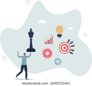 Planificación estratégica, táctica o estrategia para ganar competencia empresarial, análisis de marketing o desafío para lograr el objetivo, decisión basada en el concepto de información. vida y empleo de las personas.