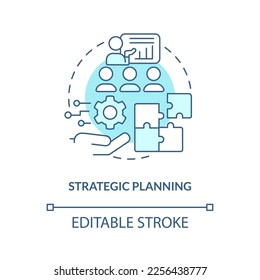 Strategic planning turquoise concept icon. Determine goals, objectives. IT staffing abstract idea thin line illustration. Isolated outline drawing. Editable stroke. Arial, Myriad Pro-Bold fonts used