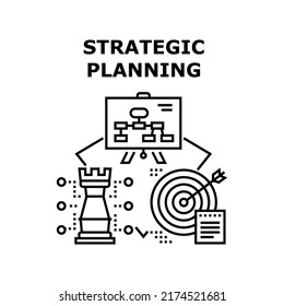 Strategic Planning Vector Icon Concept. Financial Strategic Planning And Presentation Of Company Work, Developing And Organization Strategy Plan For Successful Goal Achievement Black Illustration