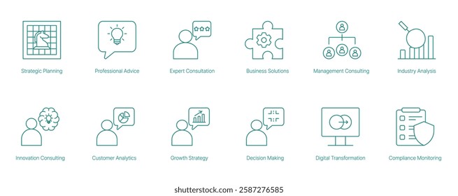 Strategic Planning Vector Icon Set for Professional Advice Expert Consultation Business Solutions and Digital Transformation