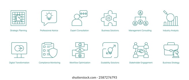 Strategic Planning Vector Icon Set for Professional Advice Expert Consultation Business Solutions and Scalability Solutions