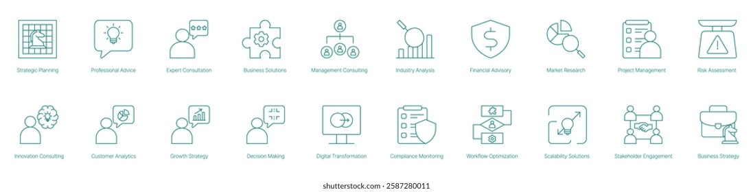 Strategic Planning Vector Icon Set for Innovation Consulting Professional Advice Customer Analytics and Business Strategy