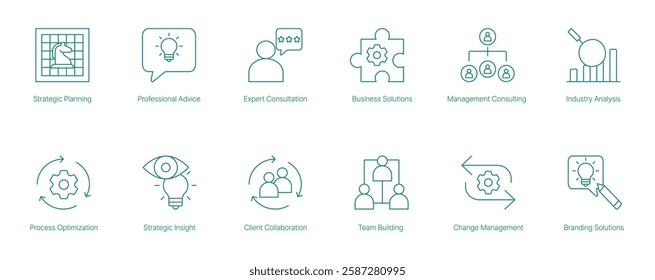 Strategic Planning Vector Icon Set for Process Optimization Professional Advice Strategic Insight and Team Building