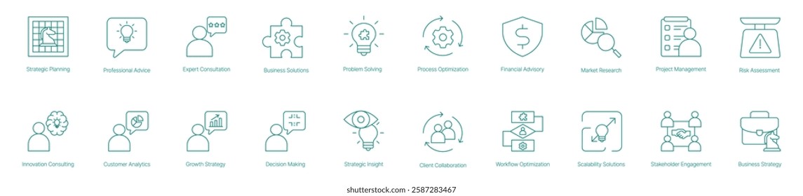 Strategic Planning Vector Icon Set for Professional Advice Expert Consultation Business Solutions and Problem Solving