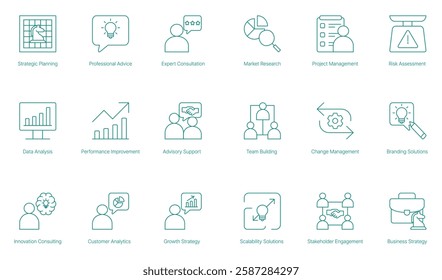 Strategic Planning Vector Icon Set for Professional Advice Expert Consultation Market Research and Project Management - Powered by Shutterstock - Get 15% off with code: PIKWIZARD15