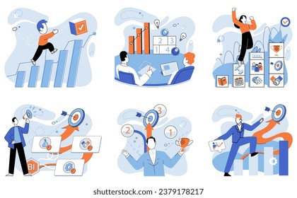 Strategic planning. Vector illustration. A well-managed company focuses on continuous development Overcoming difficulties is part strategic planning process Innovative ideas drive achievement