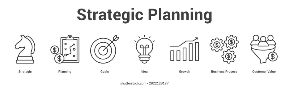 Strategic Planning web banner icon set vector illustration concept for business with icon of Strategic, Planning, Goals, Idea, Growth, Business Proce.