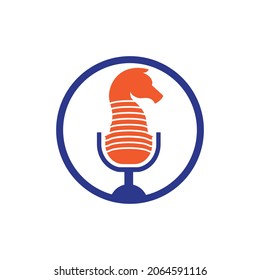 Strategic podcast vector logo concept. Chess podcast icon logo design template.	